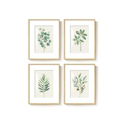 Framed Sage Green Botanical Plant Wall Art for Bathroom, 4 Piece 11x14 Inch - color: Green and White, size: 11" W x 14" H x 4 pcs