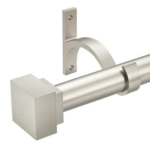 Single Curtain Rods for Windows 72 to 144 Inch(6-12ft),1 Inch Diameter Adjustable Heavy Duty Drapery Rods,with Modern Square Aluminum Alloy Finials,Satin Nickel - color: Satin Nickel, size: 72-144"