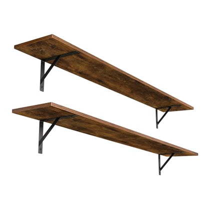 DINZI LVJ Long Wall Shelves, 55.1Inch Wooden Floating Shelves with Brackets - color: Rustic Brown, size: 55.1 Inch