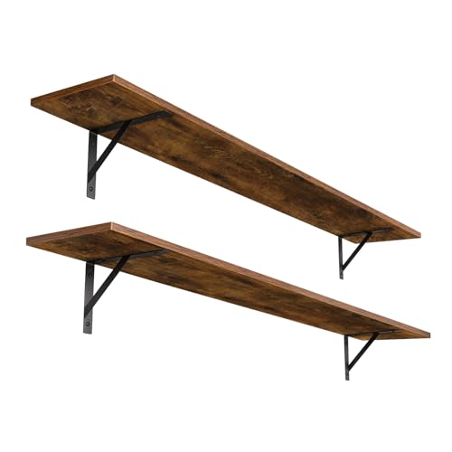 DINZI LVJ Long Wall Shelves, 55.1Inch Wooden Floating Shelves with Brackets - color: Rustic Brown, size: 55.1 Inch