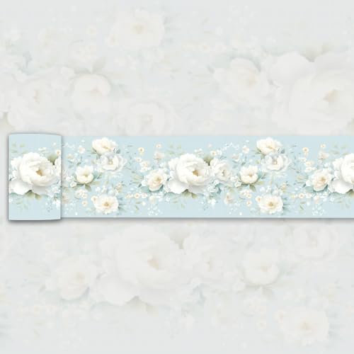 Light Blue Peony Wallpaper Border Peel and Stick Floral Trim - color: Linght Blue/White, size: 3.9" x 393.7"