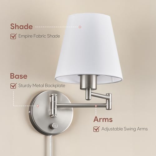 VONLUCE Wall Lamp, Plug in & Swing Arm Wall Sconce, Nickel Finish - color: Nickel, size: 1 Pack