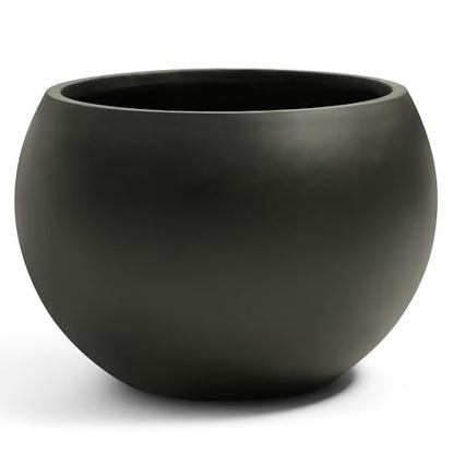 21.3"Dia x 14.8"H Extra Large Fiberstone Sphere Planter, Black Round Pot - color: Black, size: Extra Large