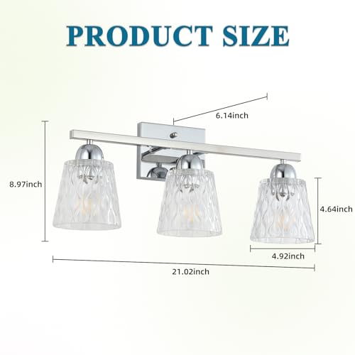 Mecgirn Stainless Steel Bathroom Vanity Light Over Mirror, 3 Light Polished Chrome Bathroom Light Fixtures with Textured Glass Shades, Modern Vanity Lighting Wall Mount - color: Polished Chrome, size: 3 Light