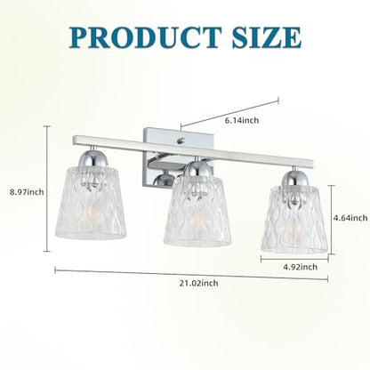 Mecgirn Stainless Steel Bathroom Vanity Light Over Mirror, 3 Light Polished Chrome Bathroom Light Fixtures with Textured Glass Shades, Modern Vanity Lighting Wall Mount - color: Polished Chrome, size: 3 Light