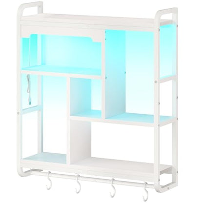 HOOBRO Gaming Floating Shelves for Wall, 26.4" LED wall Shelf Display Rack - color: White
