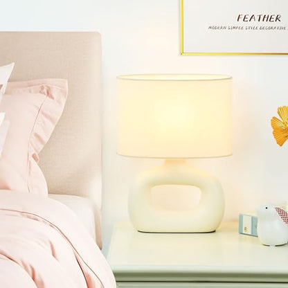 LACIO Cream Small Table Lamp for Living Room as Bedside Table Lamp for Bedroom,Modern Ceramic Kids Night Table Lamp,8.66×4.53×H11.81IN,Bulb Excluded,Milk Curry (Cream) - color: Milk Curry (Cream)