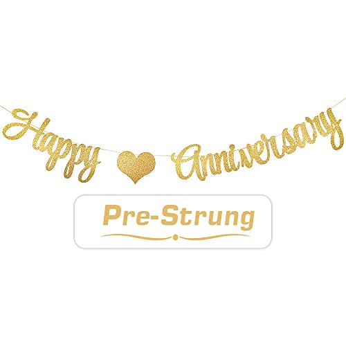 PALASASA Gold Glittery Happy Anniversary Banner