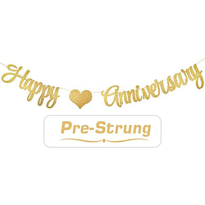 PALASASA Gold Glittery Happy Anniversary Banner