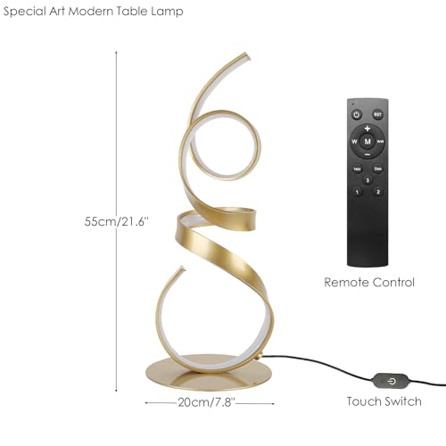 20W 2700LM 3 Colors Dimmable with Remote LED Art Table Lamp 21.6 Inch Height with Touch Switch for Living Room,Bedroom(Gold) - color: Gold