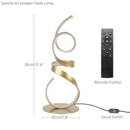 20W 2700LM 3 Colors Dimmable with Remote LED Art Table Lamp 21.6 Inch Height with Touch Switch for Living Room,Bedroom(Gold) - color: Gold