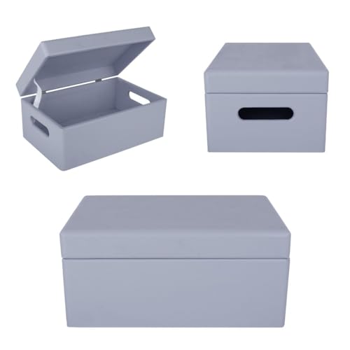 Creative Deco Large Gray Wooden Box Storage with Hinged Lid - color: Gray, size: L | Handles