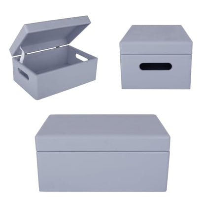 Creative Deco Large Gray Wooden Box Storage with Hinged Lid - color: Gray, size: L | Handles