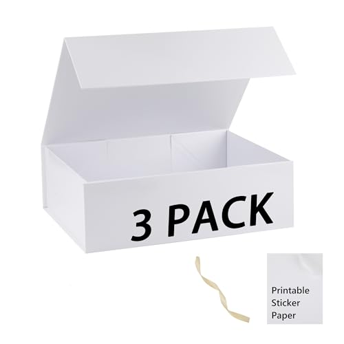 White Gift Box,19x16x6 Extra Large Gift Boxes With Lids For Presents Includes Ribbon And Diy Printable Sticker Paper,Bridesmaid Proposal Box,Magnetic Gift Box For Birthday,Wedding,Graduation - color: 19x16x6inch-White-Pack 3