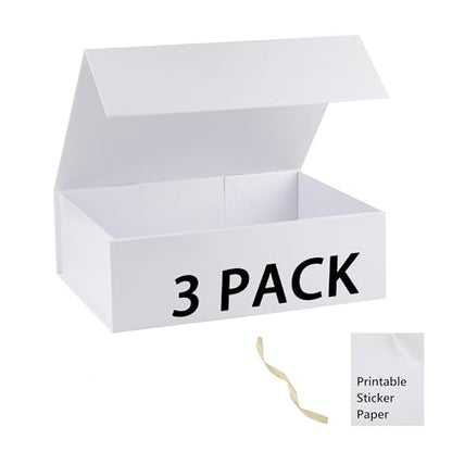 White Gift Box,19x16x6 Extra Large Gift Boxes With Lids For Presents Includes Ribbon And Diy Printable Sticker Paper,Bridesmaid Proposal Box,Magnetic Gift Box For Birthday,Wedding,Graduation - color: 19x16x6inch-White-Pack 3