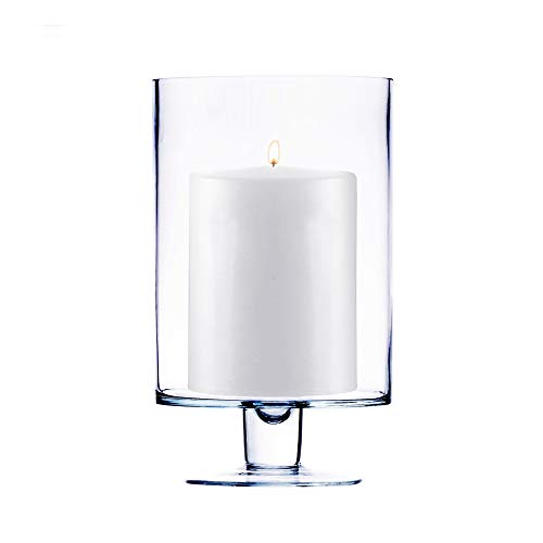 CYS EXCEL Glass Hurricane Pillar Candle Holder (H:10" W:6") | Multiple Size Choices Short Stem Candle Centerpieces | Stemmed Glass Cylinder Candle Vase - size: H-10" W-6"