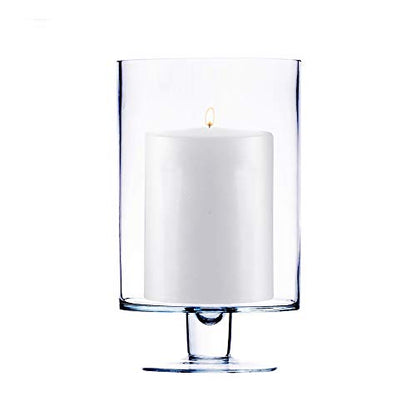 CYS EXCEL Glass Hurricane Pillar Candle Holder (H:10" W:6") | Multiple Size Choices Short Stem Candle Centerpieces | Stemmed Glass Cylinder Candle Vase - size: H-10" W-6"