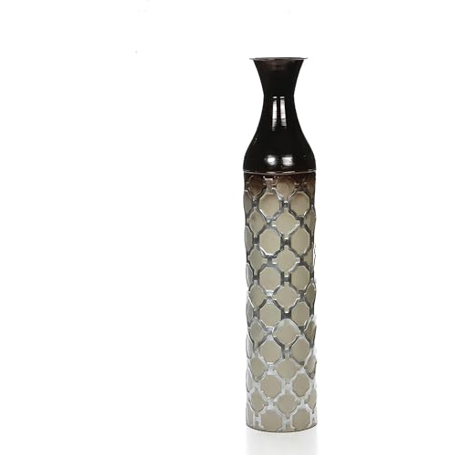 Hosley Metal Brown Tones Moroccan Embossed Floor Vase 28.5 Inch High. Great Vase for Dried Floral Arrangements Craft Projects Ideal Gift for Wedding Special Occasion Home Office - color: Brown and Gary