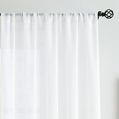 Linen Textured White Sheer Curtains for Living Room Bedroom 52x84" Privacy - color: White - Rod Pocket, size: 52"W x 84"L (Pack of 2)