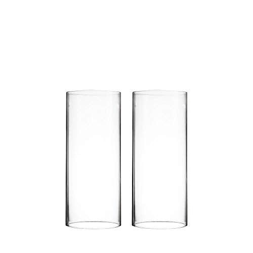 CYS EXCEL 2 PCS (H:10" D:4") Open Ended Glass Hurricane Candleholder Tube Shade | Open Flame Candle Chimney Tube Cover | Bottomless Cylinder - size: 4" wide x 9.5" tall