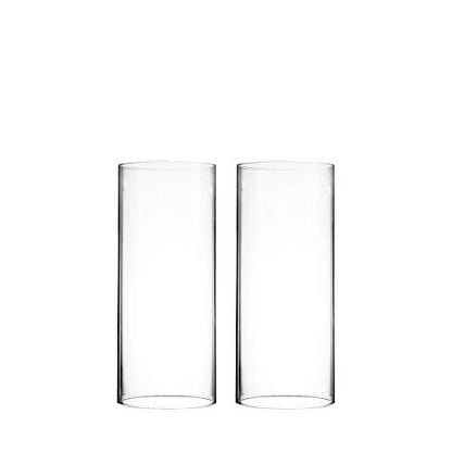 CYS EXCEL 2 PCS (H:10" D:4") Open Ended Glass Hurricane Candleholder Tube Shade | Open Flame Candle Chimney Tube Cover | Bottomless Cylinder - size: 4" wide x 9.5" tall