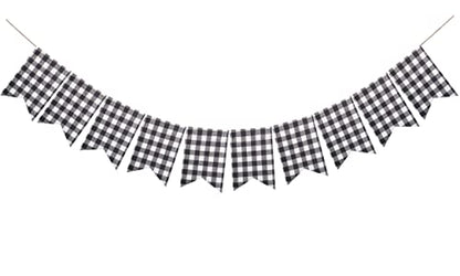 Buffalo Check Plaid Banner for Christmas Mantel Decorations | Black and White Gingham Bunting Garland, Autumn Baby Shower Birthday Party Supplies