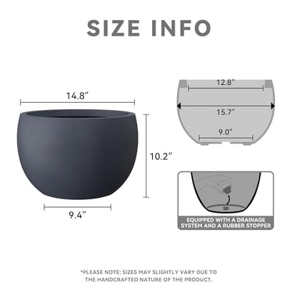 Kante Accent Round Bowl Charcoal Concrete Planter 15.7" Dia, Outdoor - color: Charcoal, size: 15.7" d