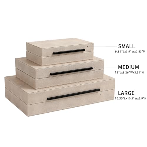 Decorative Boxes with Lids, Set of 3 Faux Leather Decorative Box, Large Modern Decorative Boxes with Lids for Home Decor, Photo Boxes, Organizer Box (Ivory) - color: Ivory