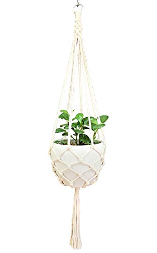 Macrame Plant Hanger Hanging Planter Hanging Net Basket Cotton Rope 52 Inch for 10 inch Pot, Pot and Plant Excluded (Beige)