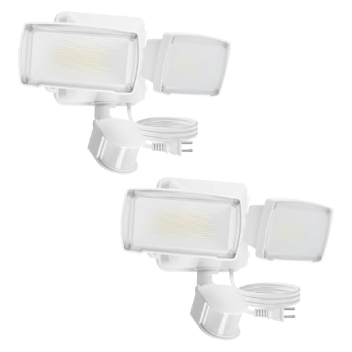 LUTEC 21W 2 Pack Plug in Motion Sensor Light Outdoor, Flood Lights Outdoor Motion Sensor,2500LM, 5000K Daylight,IP65 Waterproof,Adjustable 2 Heads Wall Light for Garage, Porch, Yard - White - color: White, size: 2 Pack