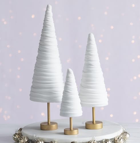 Light Ivory Velvet Trees Pedestal Set of 3, Classic Mantel Home Decor, Winter White Holiday Table, Valentine Tree, Office Bookcase, Cozy Bookshelf (Light Ivory) - color: Light Ivory