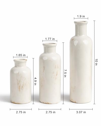 White Ceramic Vase Set of 3, Vintage Vases for Flowers and Home Decor - color: White01