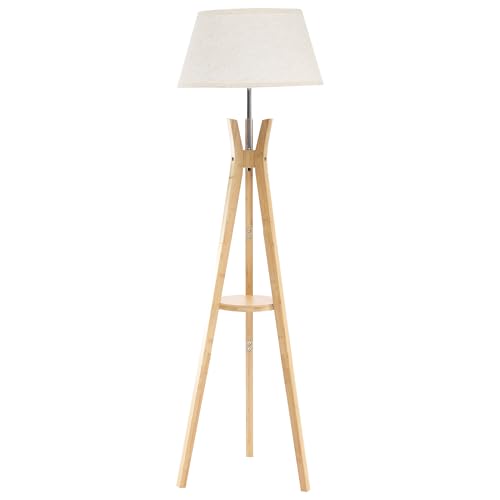 Tripod Floor Lamp with Shelf, 59'' Standing Lamps for Living Room - color: Natural