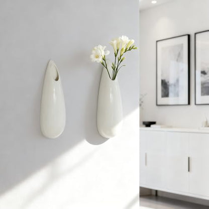 White Ceramic Wall Vases, Set of 2, 7.9 Inch, Teardrop Design - color: 2pcs-medium