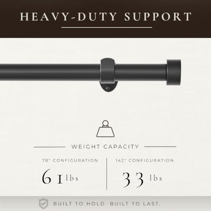 Serena Single Curtain Rod with Contemporary Cap Finial, Antique Black - 32"W x 142"L - color: Antique Black, size: 32"W x 142"L