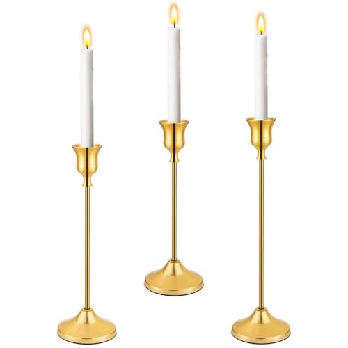Candlestick Holders-3PCS, Taper Candle Holder for Candlesticks, Metal Taper Candle Holders Glaceful Decor Set for Wedding Centerpieces, Christmas, Birthday Party, Holiday Dinning Table Décor