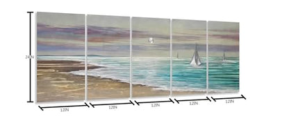 YHSKY ARTS Beach Theme Metal Wall Art - 5 Panels Aluminum Sea Waves Sculpture - color: Beach Wall Art, size: 64x24IN