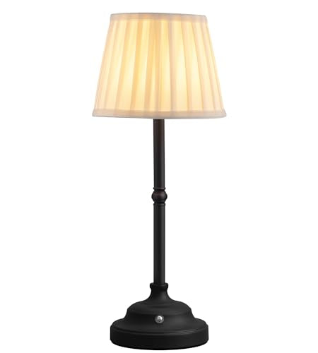 KDG Black Cordless Portable LED Table Lamp, White Fabric Shade Desk Lamp - color: Black + White Lampshade (1 Pack)