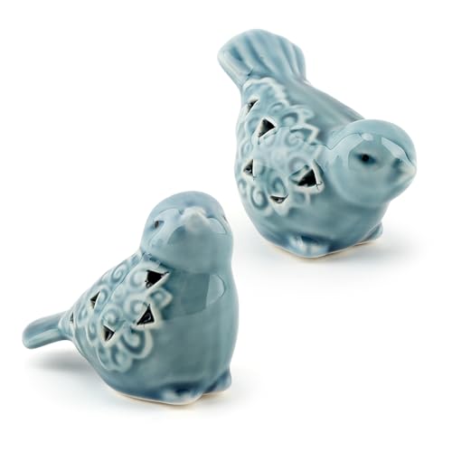 Ceramic Bird Figurines Set of 2, Blue Bird Decor for Shelf Table Desk