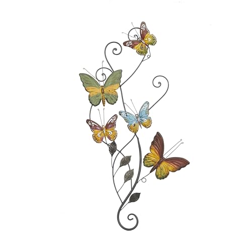 Deco 79 Metal Butterfly Home Wall Decor Indoor Outdoor Wall Sculpture with Scroll Details, Wall Art 15" x 1" x 29", Multi Colored | Home Butterfly Animals Indoor Outdoor Wall Sculpture With Scroll Details Wall Sculptures Wall Art - size: 29"L x 15"W