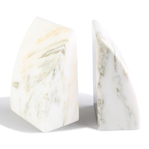 Koville Marble Bookends for Shelves, Large Bookends for Heavy Books, Natural Stone Book Stopper for Books CD Movies, Aesthetic Decorative Book Ends (Oriental Calacatta) - color: Sail-oriental Calacatta