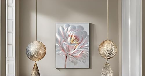 SYGALLERIER Abstract Silver Metal Wall Arts Hand Crafted 3D Floral Aluminum Artwork Modern Sculpture Contemporary Metallic Pictures Framed for Living Room Bedroom Bathroom Decor