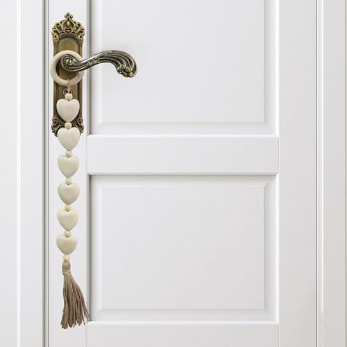 Farmhouse Decor Wall Hanging Decoration Rustic Boho Minimalist Home Accent Wooden Heart Shape with Hang Circular for Door Knob Window Living Room Hanging Ornaments Decor, Long - style: long