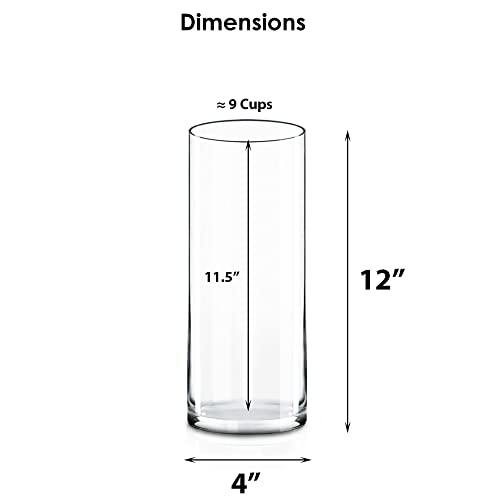CYS Excel Clear Glass Cylinder Vase (H:12" D:4") | Multiple Size Choices Glass Flower Vase Centerpieces | Hurricane Floating Candle Holder - size: H-12" D-4"