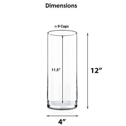 CYS Excel Clear Glass Cylinder Vase (H:12" D:4") | Multiple Size Choices Glass Flower Vase Centerpieces | Hurricane Floating Candle Holder - size: H-12" D-4"