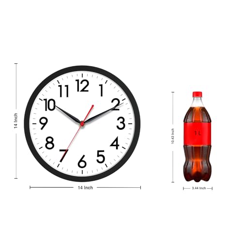 AKCISOT 14 Inch Wall Clock, Silent Battery Operated Analog Clock, Black - color: A_black, size: 14 Inch