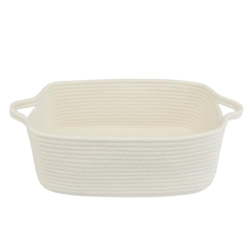 XUANGUO Medium Woven Cotton Rope Storage Basket with Handles, White - color: white