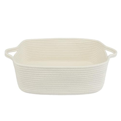 XUANGUO Medium Woven Cotton Rope Storage Basket with Handles, White - color: white