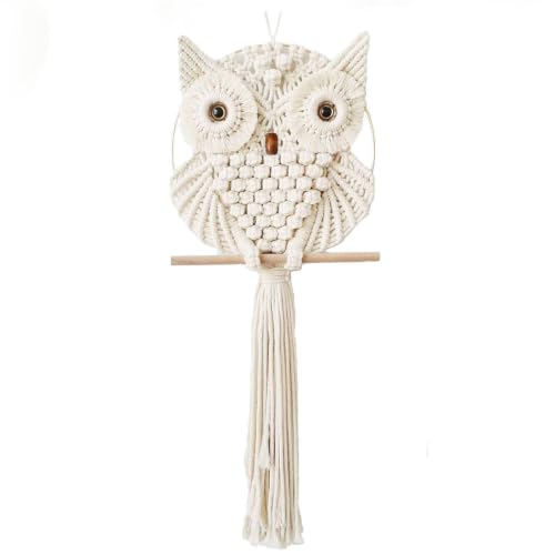 Achart Owl Macrame Wall Hanging-Hand Woven Boho Tapestry-Macrame Wall Decor - color: Beige-S