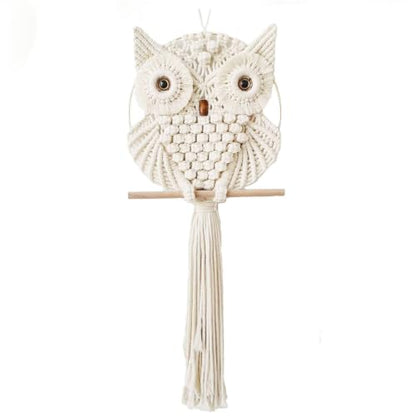Achart Owl Macrame Wall Hanging-Hand Woven Boho Tapestry-Macrame Wall Decor - color: Beige-S